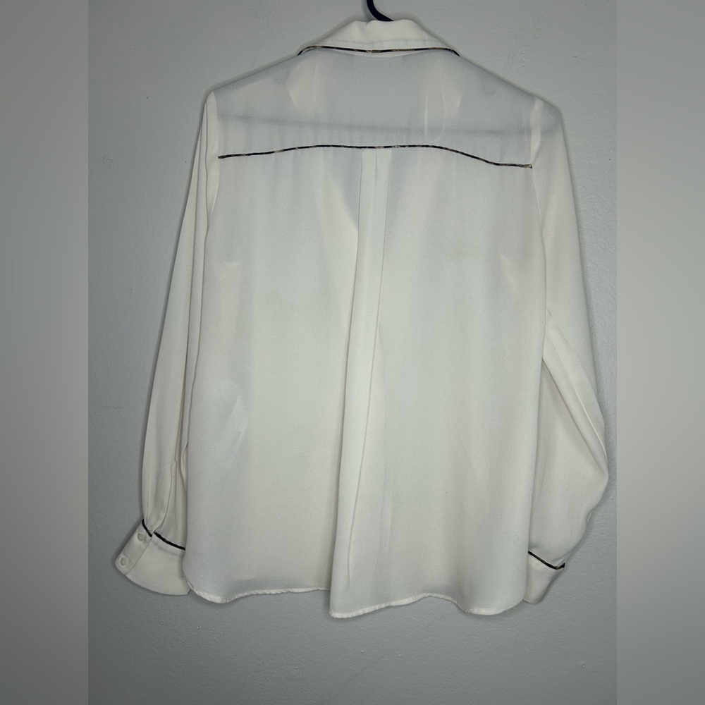 ZARA silky Ivory blouse w/ animal-print piping trim size S - Picture 5 of 14